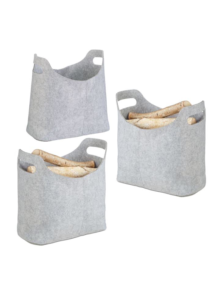 relaxdays 3x Filztaschen in Grau - (B)40 x (H)39,5 x (T)23 cm günstig kaufen onesize