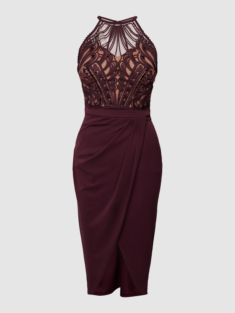 Cocktailkleid mit Lochmuster in bordeaux rot