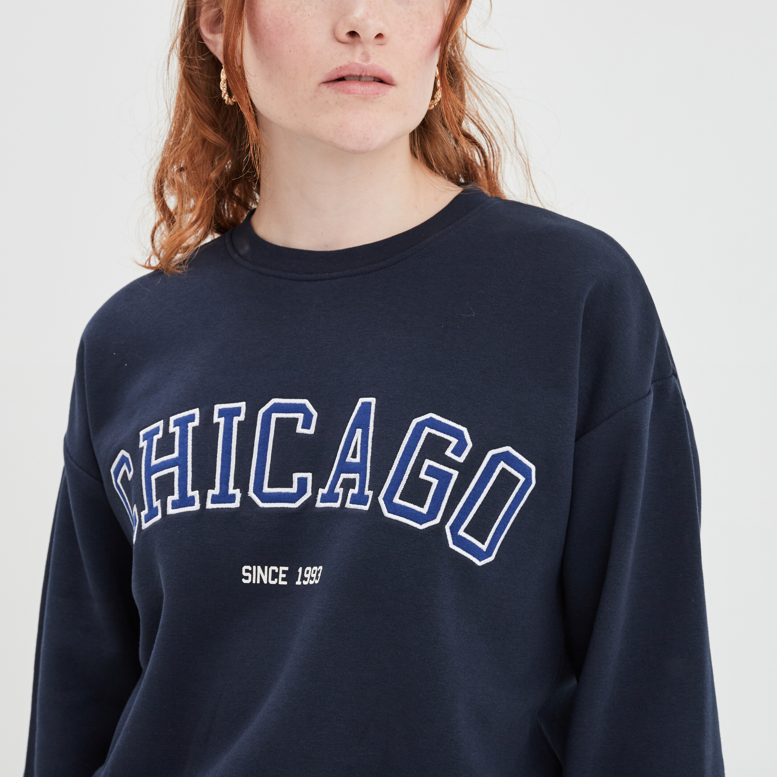 Sweat col rond manches courtes Creeks bleu marine femme | La Halle