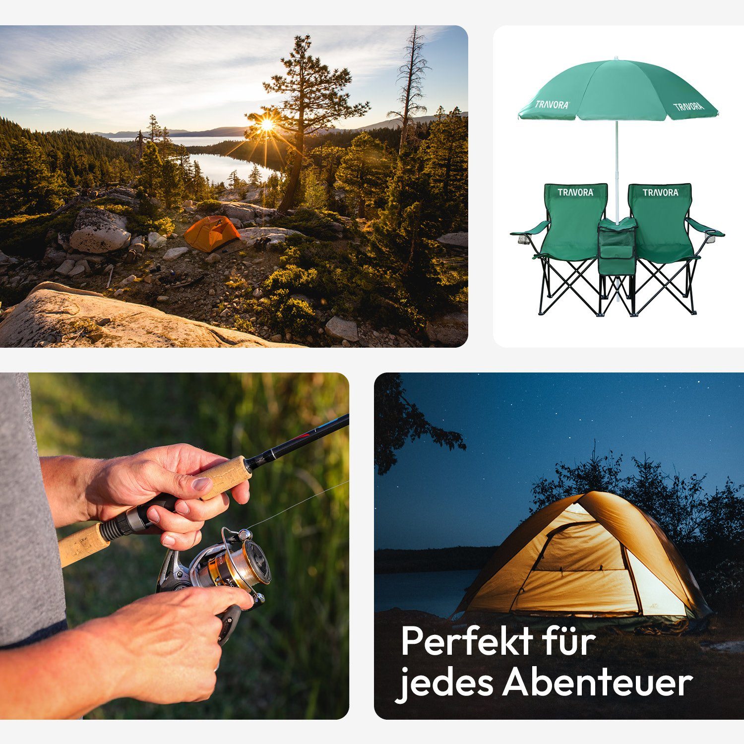 MOVAN Campingstuhl 2er Partner Anglerstuhl Campingstuhl mit Sonnenschirm und Kühlfach