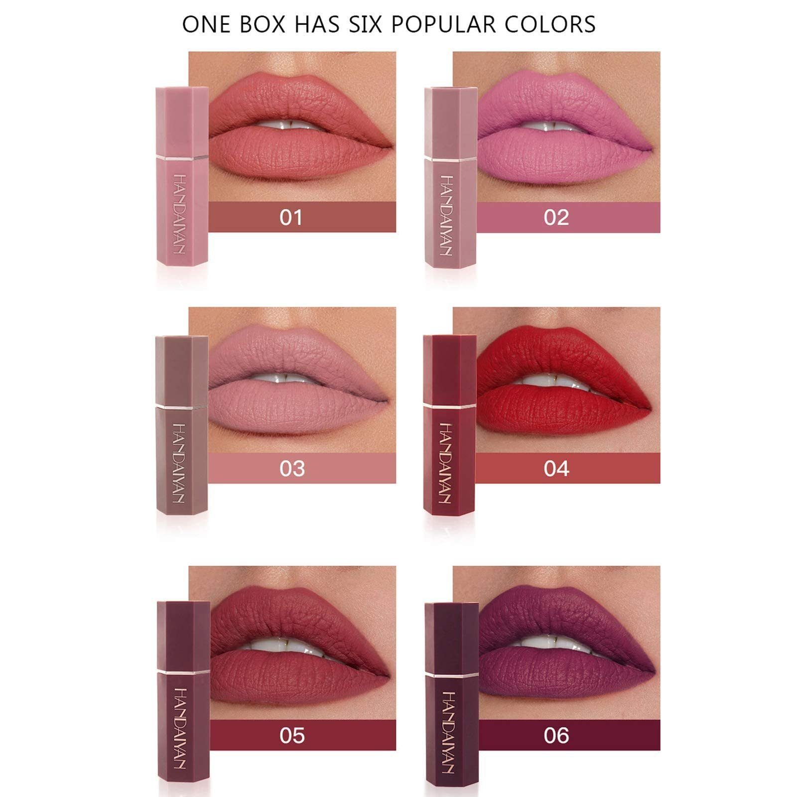 Haiaveng Lippenstift-Set 6 Farben Wasserdicht Matt Flüssiger Lippenstift Set, 6-tlg., Wasserdichte Langlebige Lipgloss Antihaft-Tasse