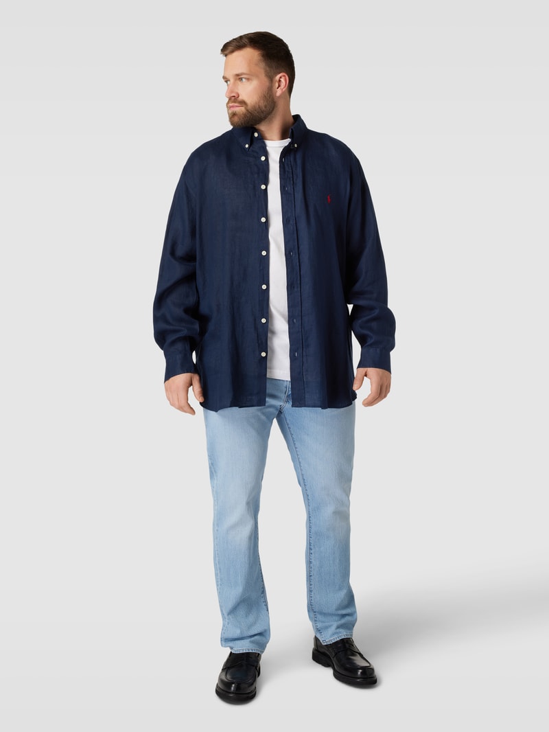 PLUS SIZE Leinenhemd mit Logo-Stitching in marineblau