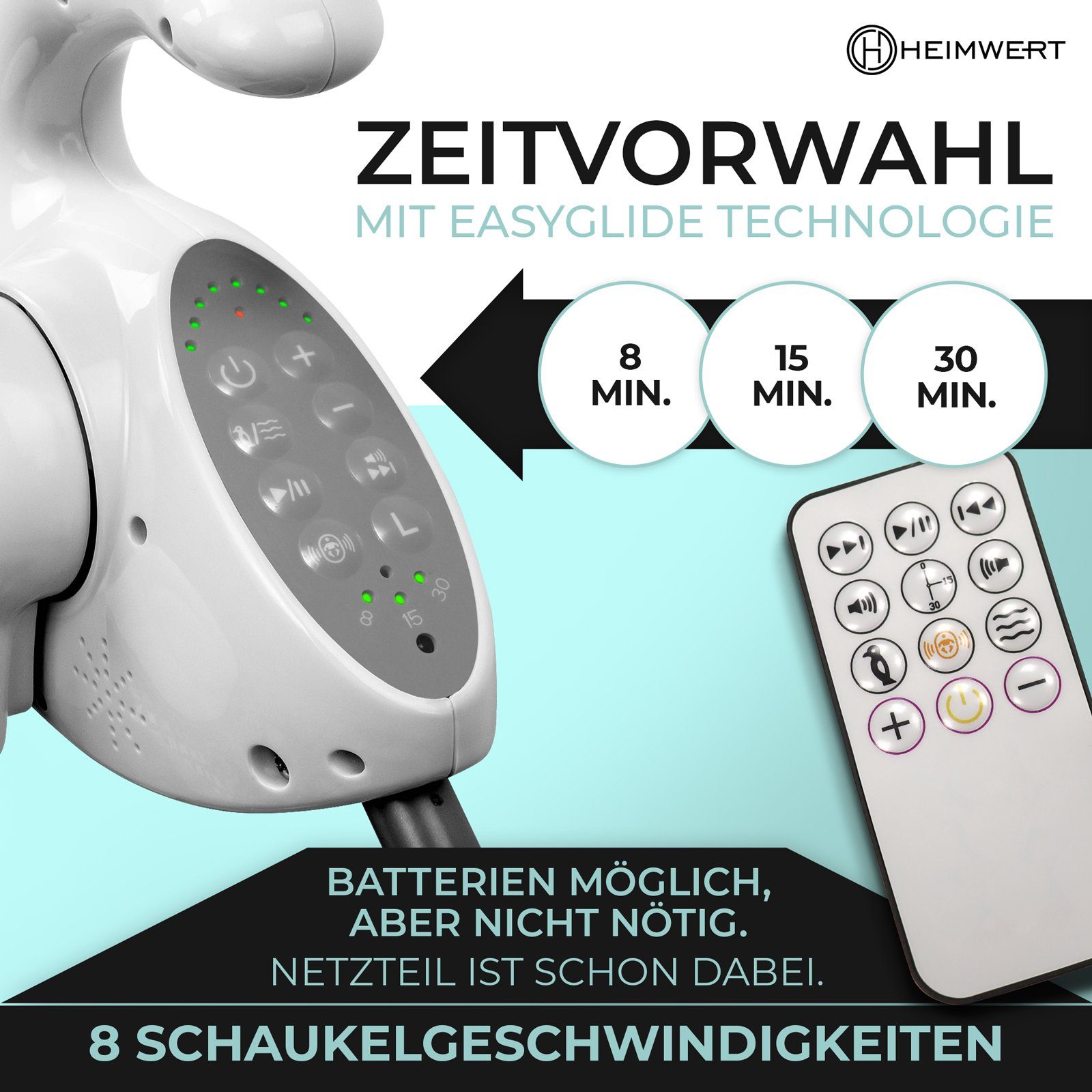 HEIMWERT Babyschaukel Babyschaukel Babywippe mit Sound elektrisch und Fernbedienung