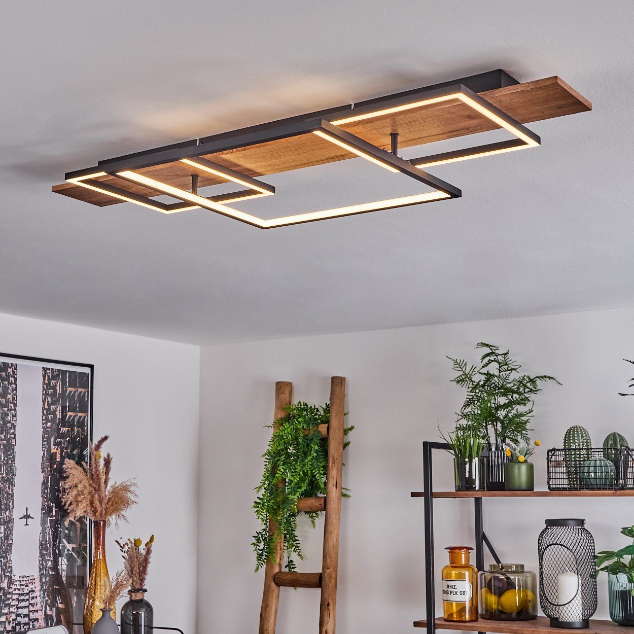 hofstein Deckenleuchte Palermo dimmbare Deckenlampe aus Metall/Holz, 3000 Kelvin