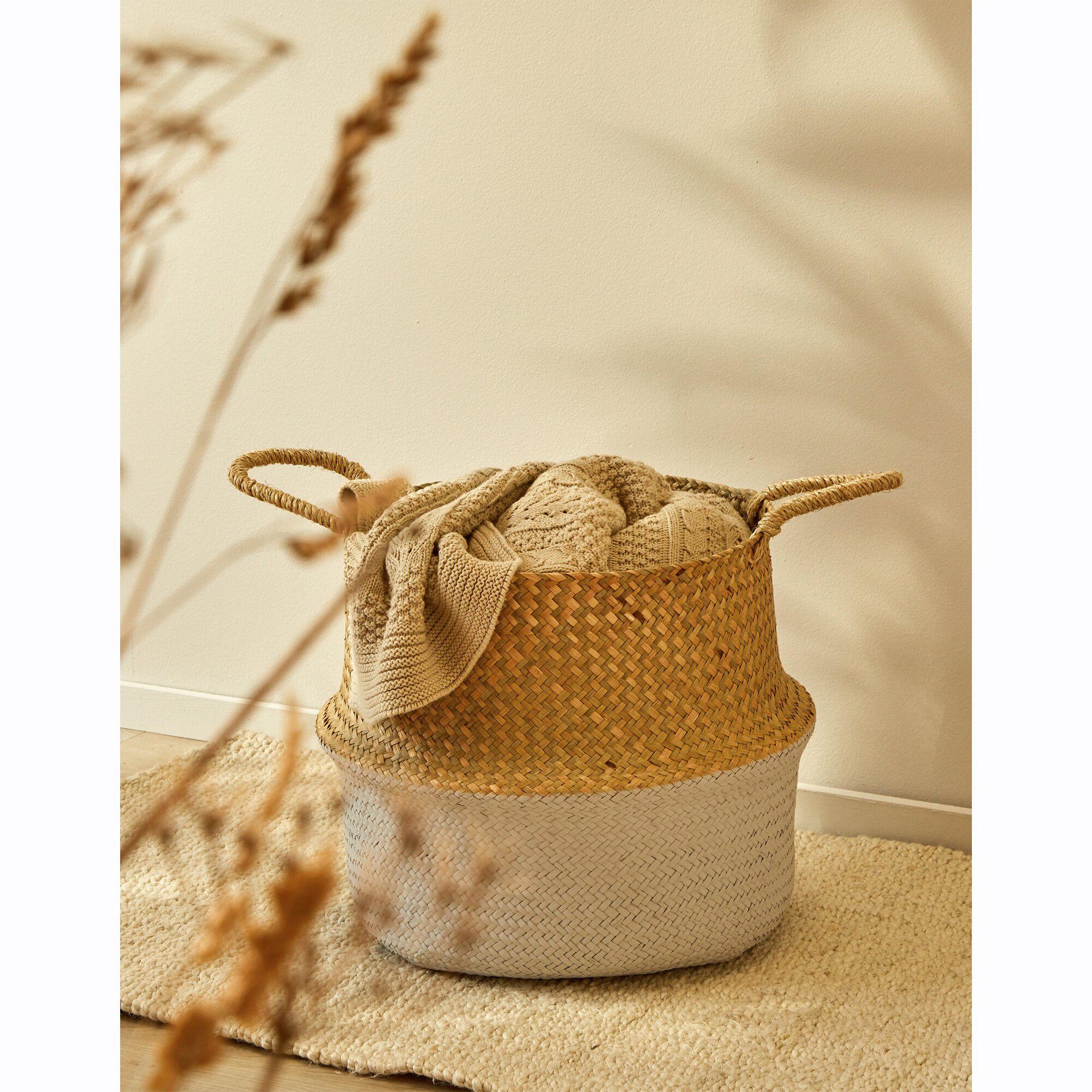 Panier pliable jonc de mer bicolore