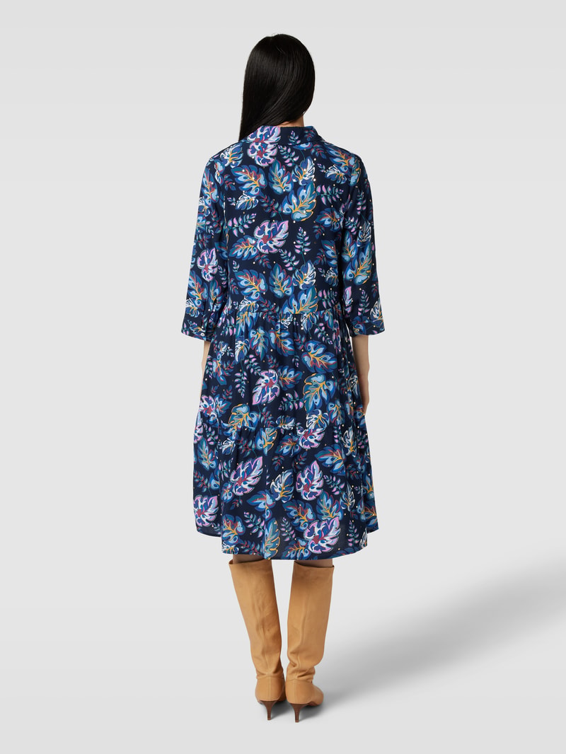 Midikleid mit Tunikakragen in dunkelblau