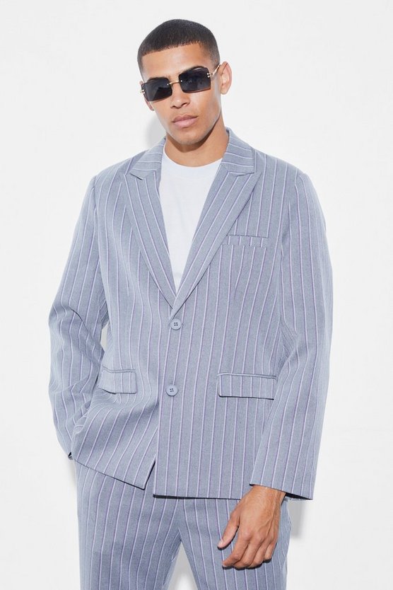 Einreihige Oversize Anzugjacke mit Streifen