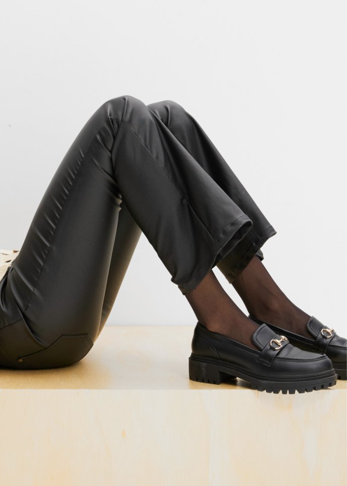 High-Waist-Stretch-Hose mit Beschichtung und Bequembund, Flared