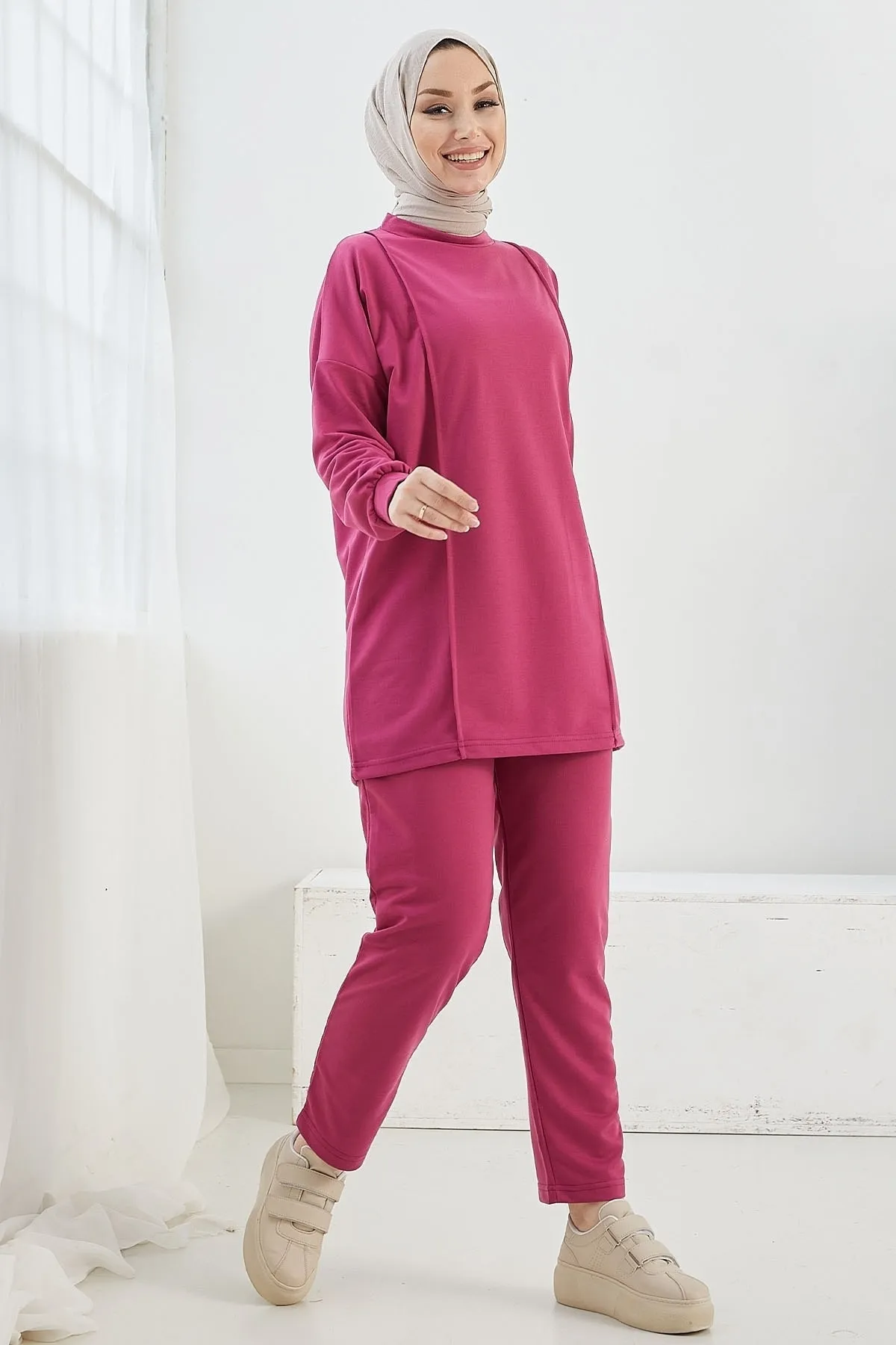 InStyle  Alsela Zweiteiliger Anzug mit Paspelierung – Fuchsia