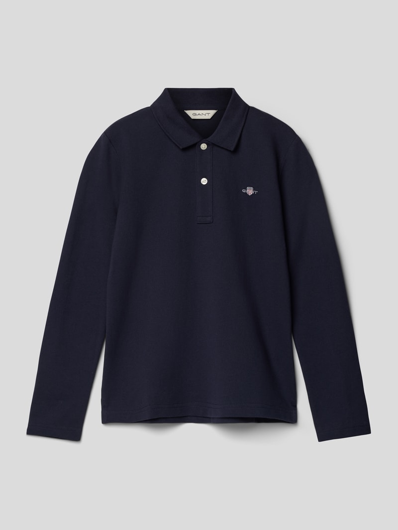 Longsleeve mit Polokragen Modell 'PIQUE' in blau