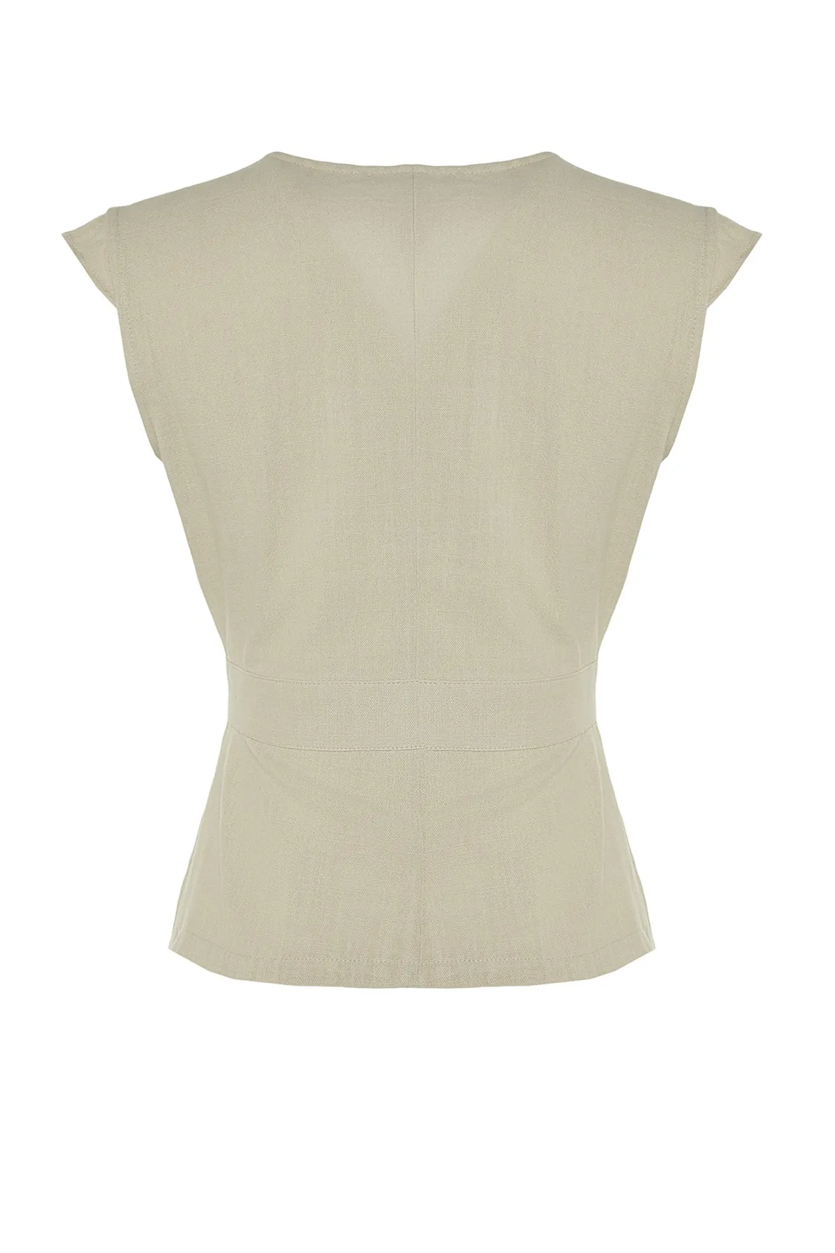 Trendyol Collection  Graue, zweireihige, gewebte Bluse mit gewebten Knochenknöpfen und detaillierten Details TWOSS20BZ0707