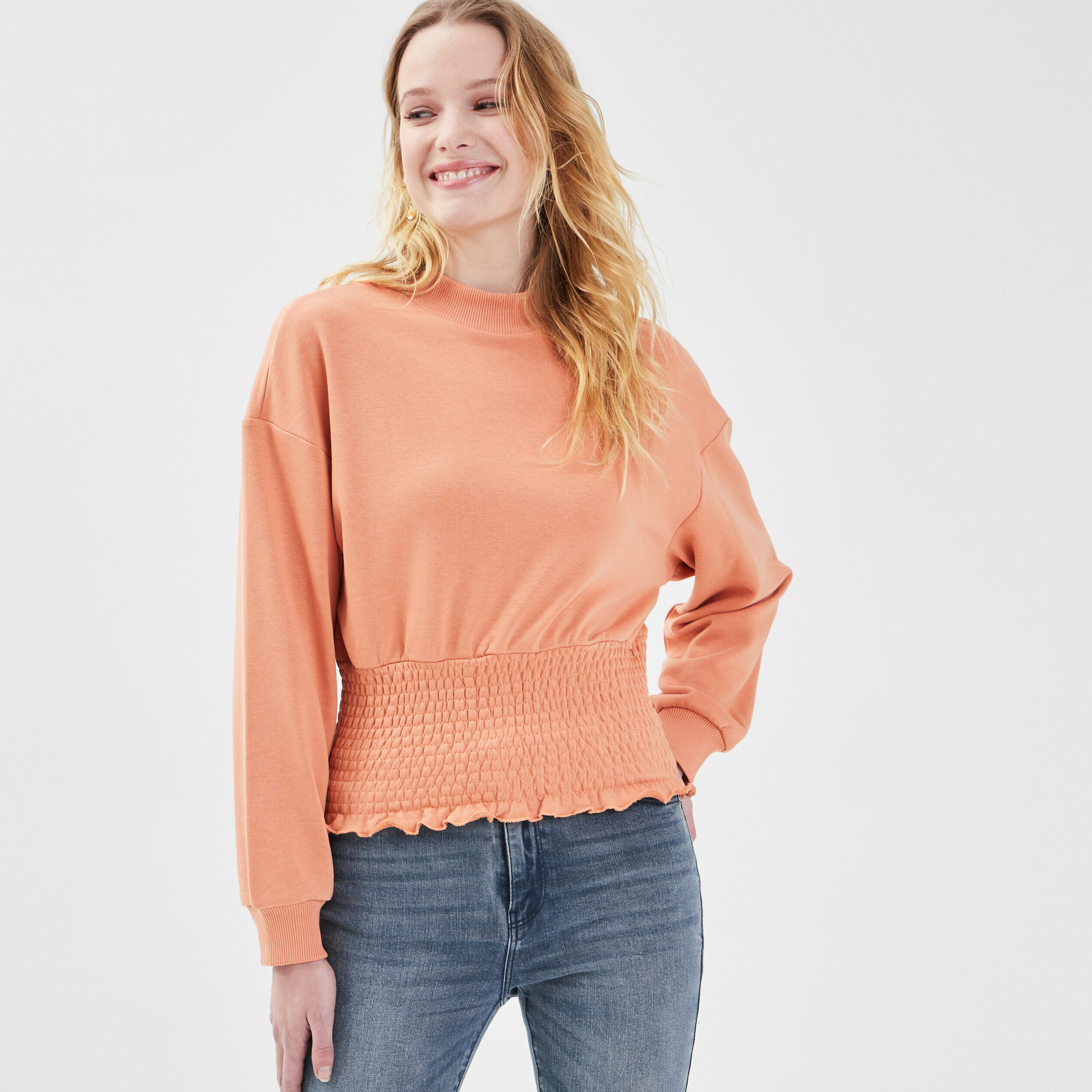 Sweat smocké terracotta femme | Cache Cache