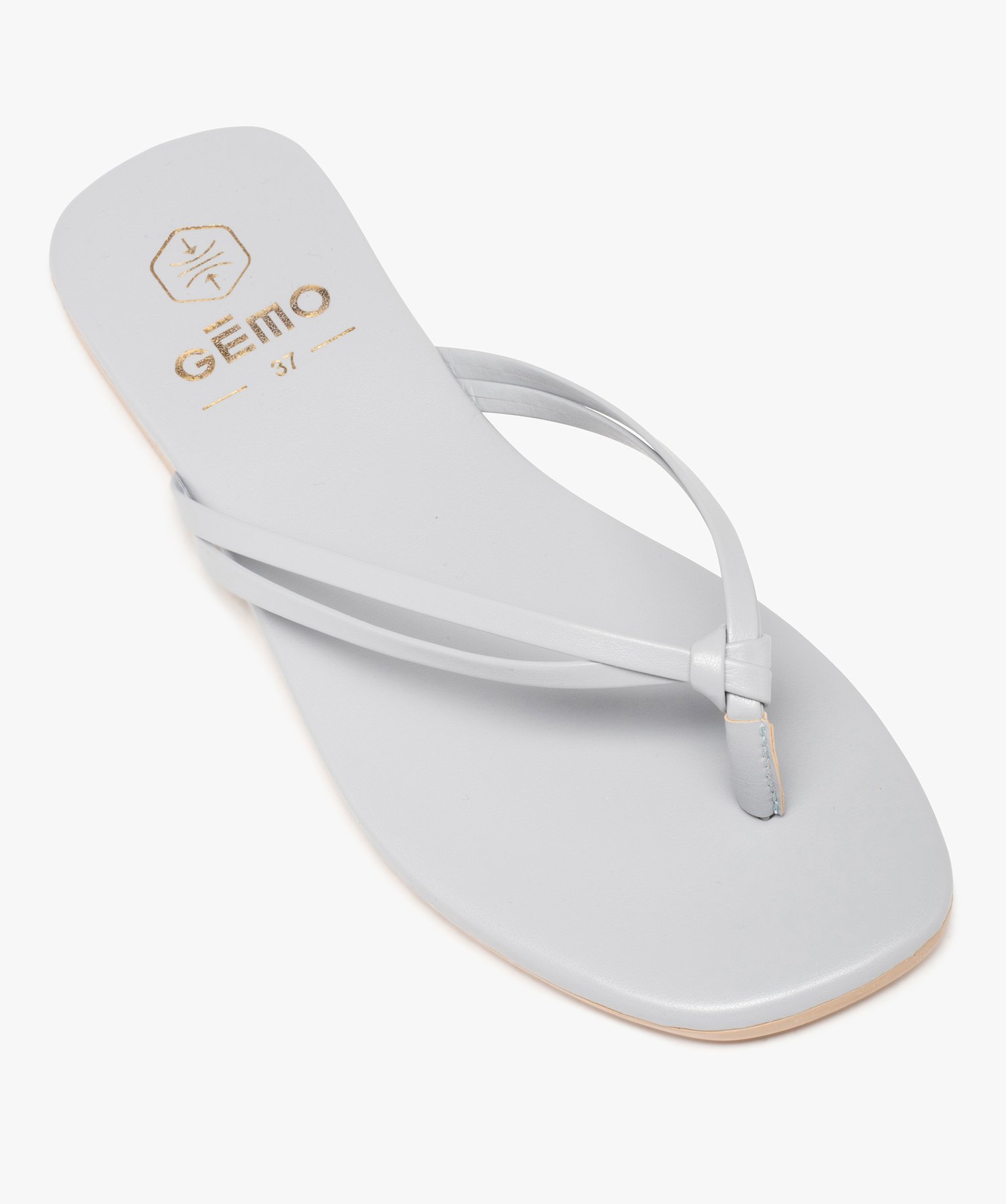 Tongs femme à talon plat unies et fines brides nouées bleu | GEMO