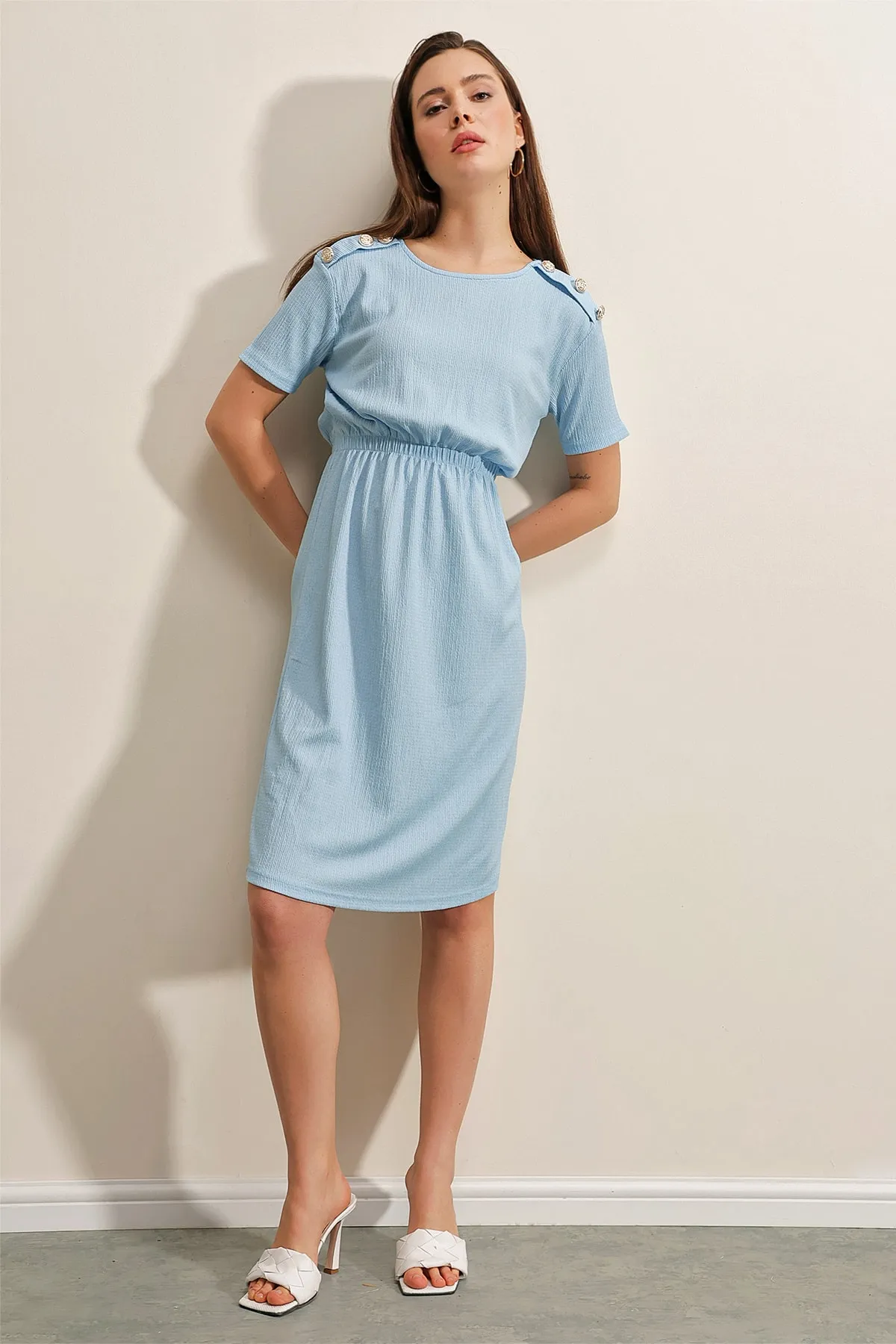 Bigdart  2375 Strickkleid mit Knöpfen – Blau