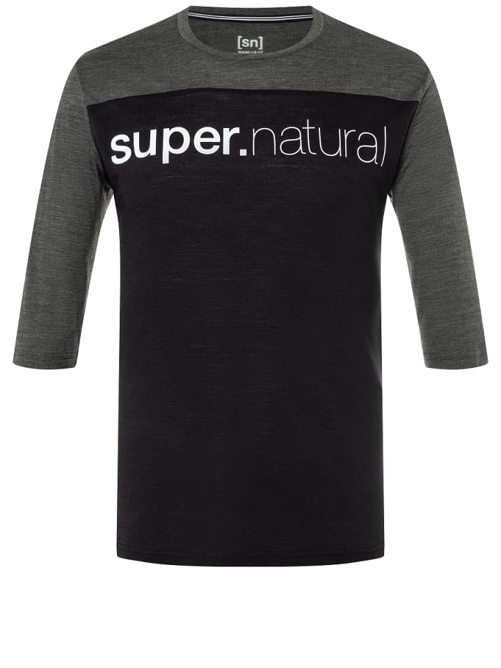 super.natural Merino T-Shirt CONTRAST 3/4 in schwarz günstig kaufen