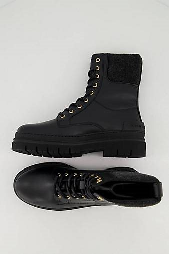 TOMMY HILFIGER Damen Schnürboots FEMININE FELT LACE UP BOOTIE aus Leder
