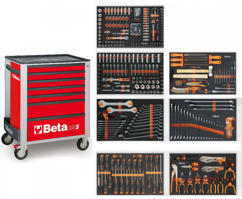 Beta 024006243 2400S-R8/EL työkalukärry 8 laatikolla 398-osainen punainen