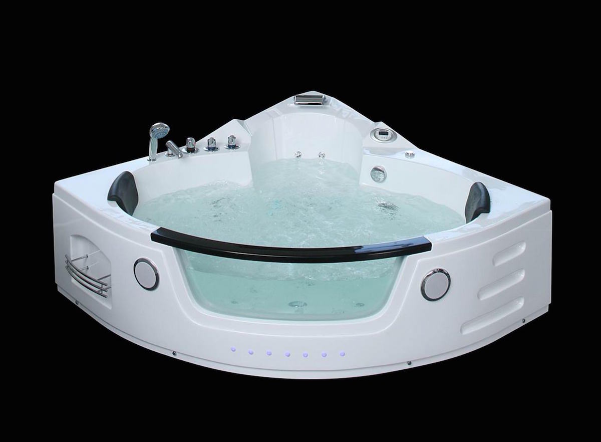 PureHaven Whirlpool 140x140 cm Wasserfall Heizung Lichttherapie Soundsystem Reinigungsprogramm Bluetooth-Soundsystem