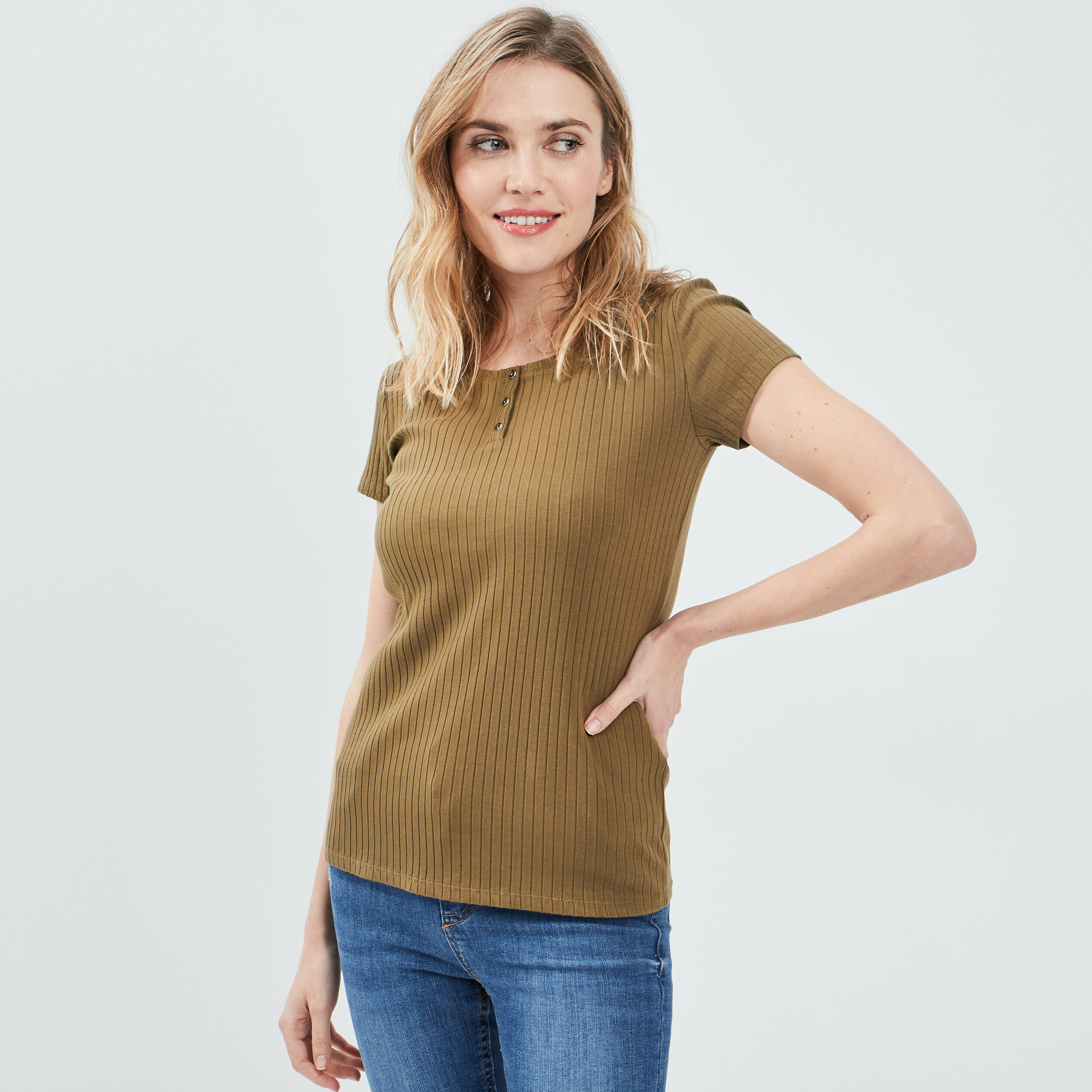 T-shirt manches courtes vert kaki femme | La Halle