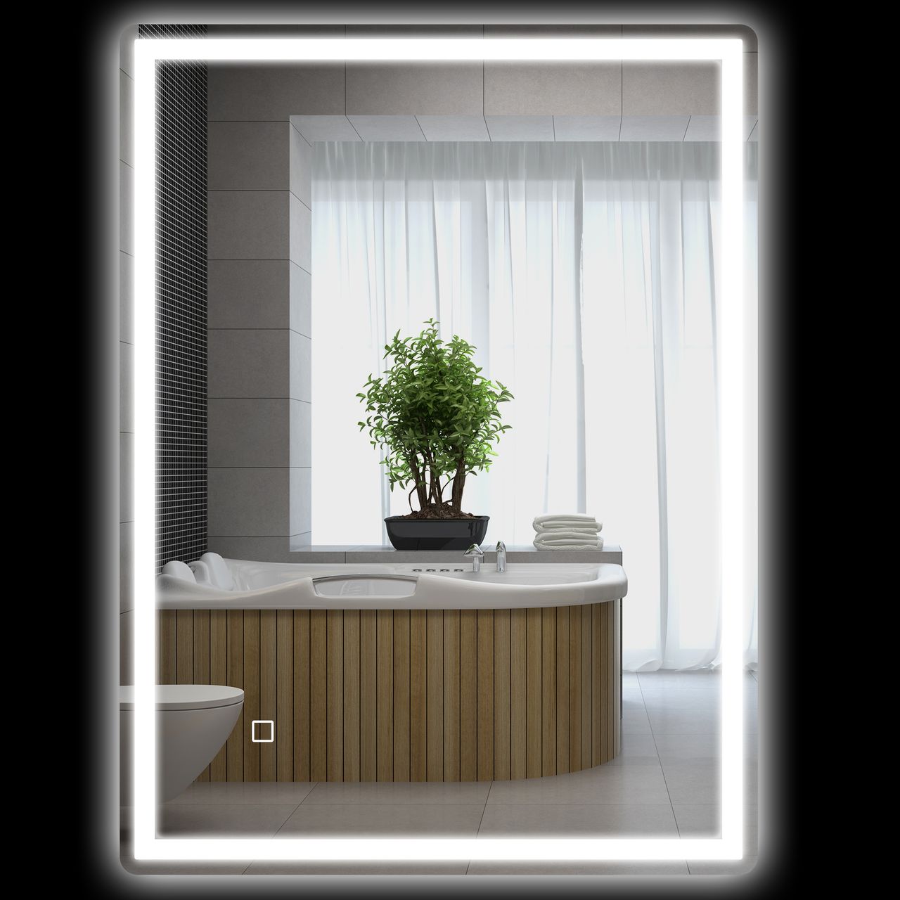 HOMCOM Badspiegel Dimmbar Badezimmerspiegel, Lichtspiegel mit Touchschalter IP44