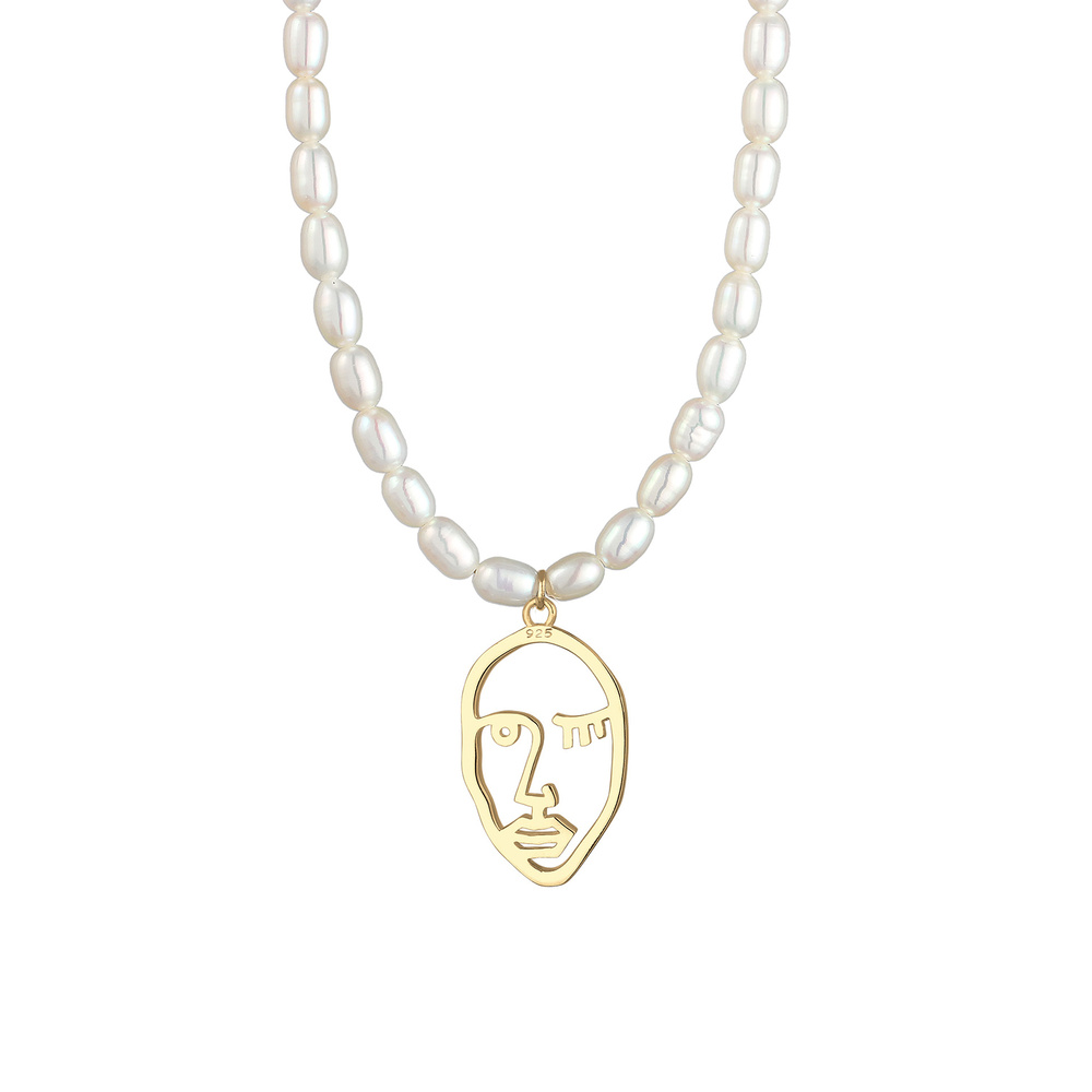 Elli PREMIUM Elli PREMIUM Collier Clin d'œil Visage Filigrane Perles d'eau Douce Collier Femme collier