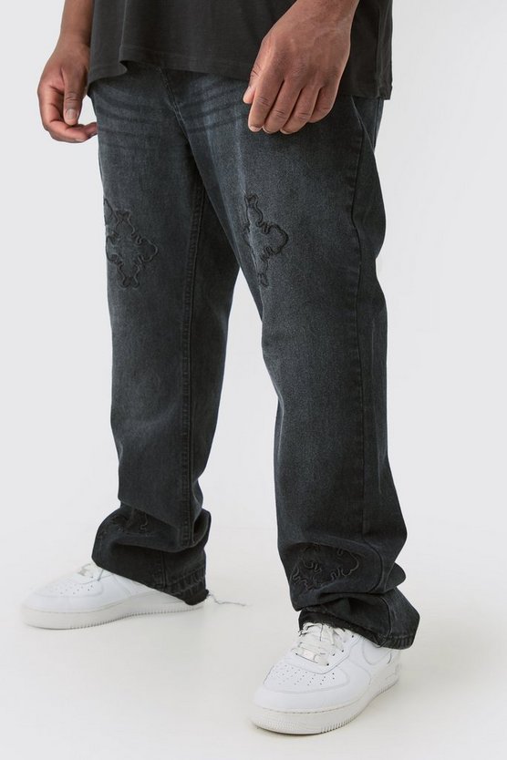 Plus Slim-Fit Schlagjeans mit Kreuz-Applikation