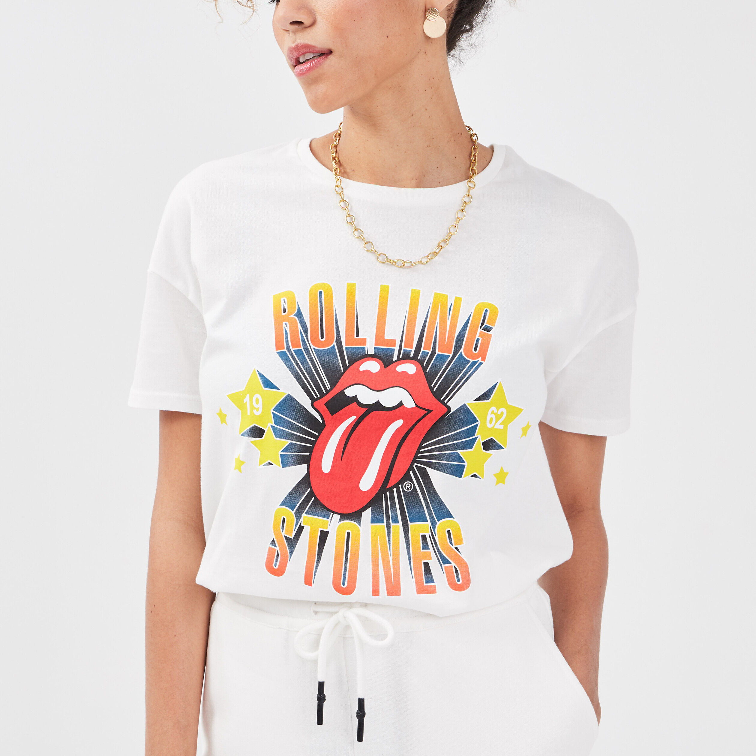 T-shirt Rolling Stones ecru femme | Cache Cache