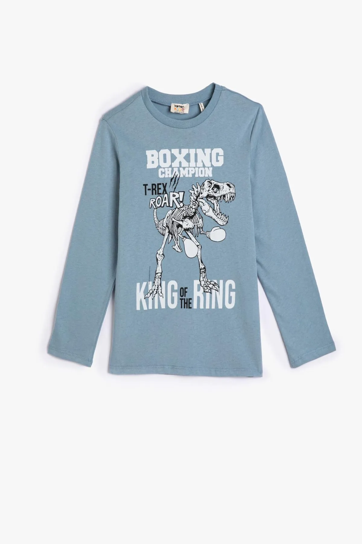 Koton  Dinosaurier-T-Shirt mit langen Ärmeln, bedrucktem Baumwoll-Rundhalsausschnitt