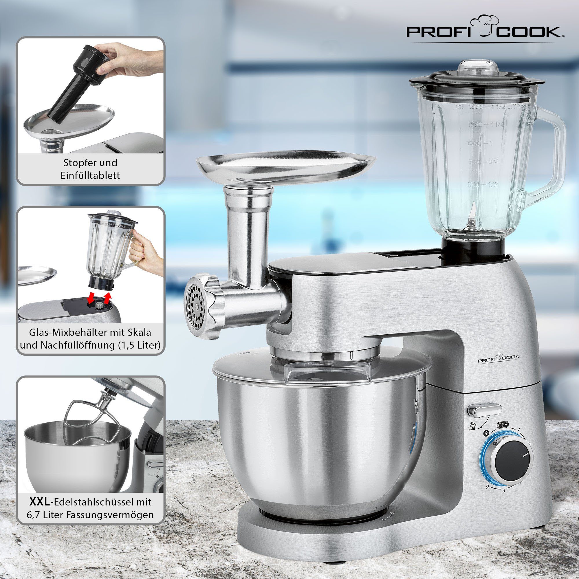 ProfiCook Küchenmaschine PC-KM 1189, 1500 W, 6,7 l Schüssel