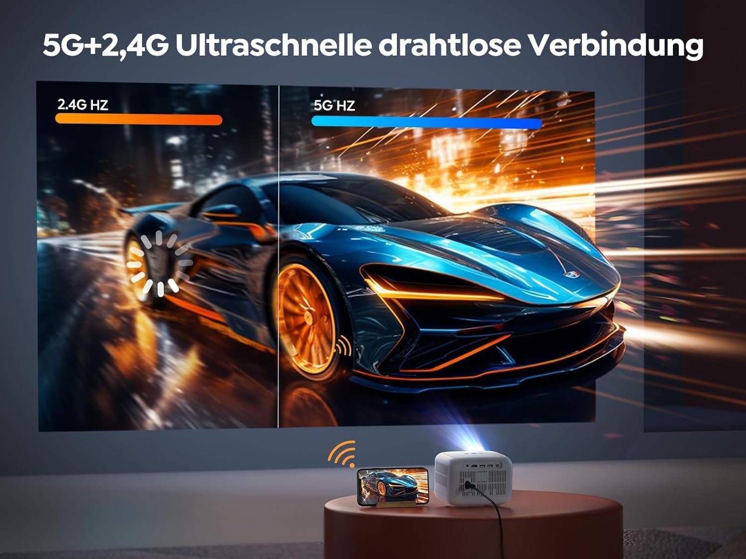 Yaber Native 1080P 5G WiFi Bluetooth mit Fernbedienung Mini-Beamer (9500 lm, 12000:1, 1920x1080 px, Maximal 200