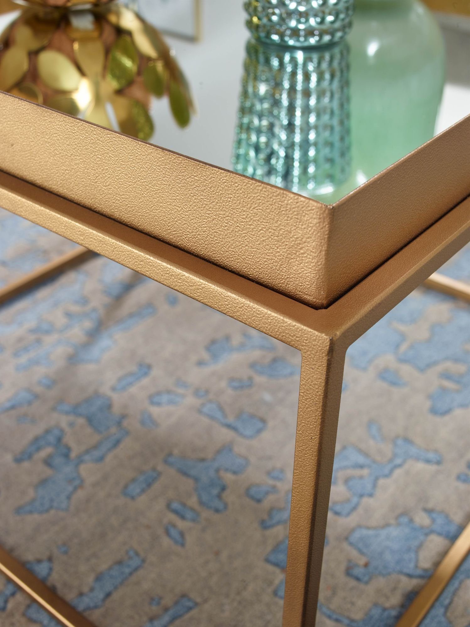 FINEBUY Couchtisch FB82282 (60x60x41 Gold, Sofatisch Quadratisch Glas Metall), Wohnzimmertisch Verspiegelt, Beistelltisch Modern