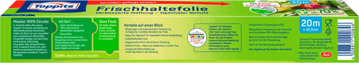 Frischhaltefolie zum Abreißen, selbsthaftend, 20 m