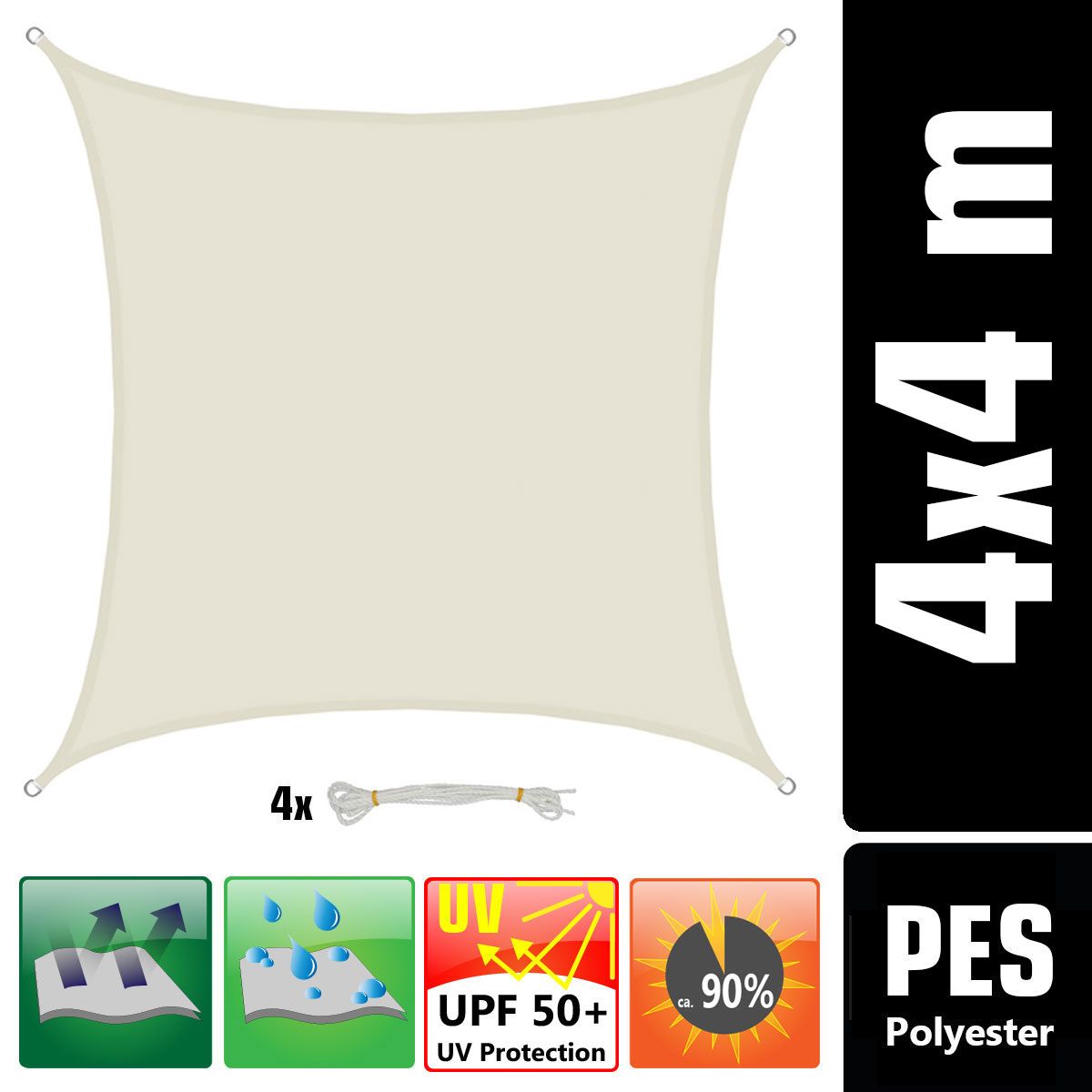 AMANKA 4x4 Wasserdichtes Beige Sonnensegel mit Befestigung