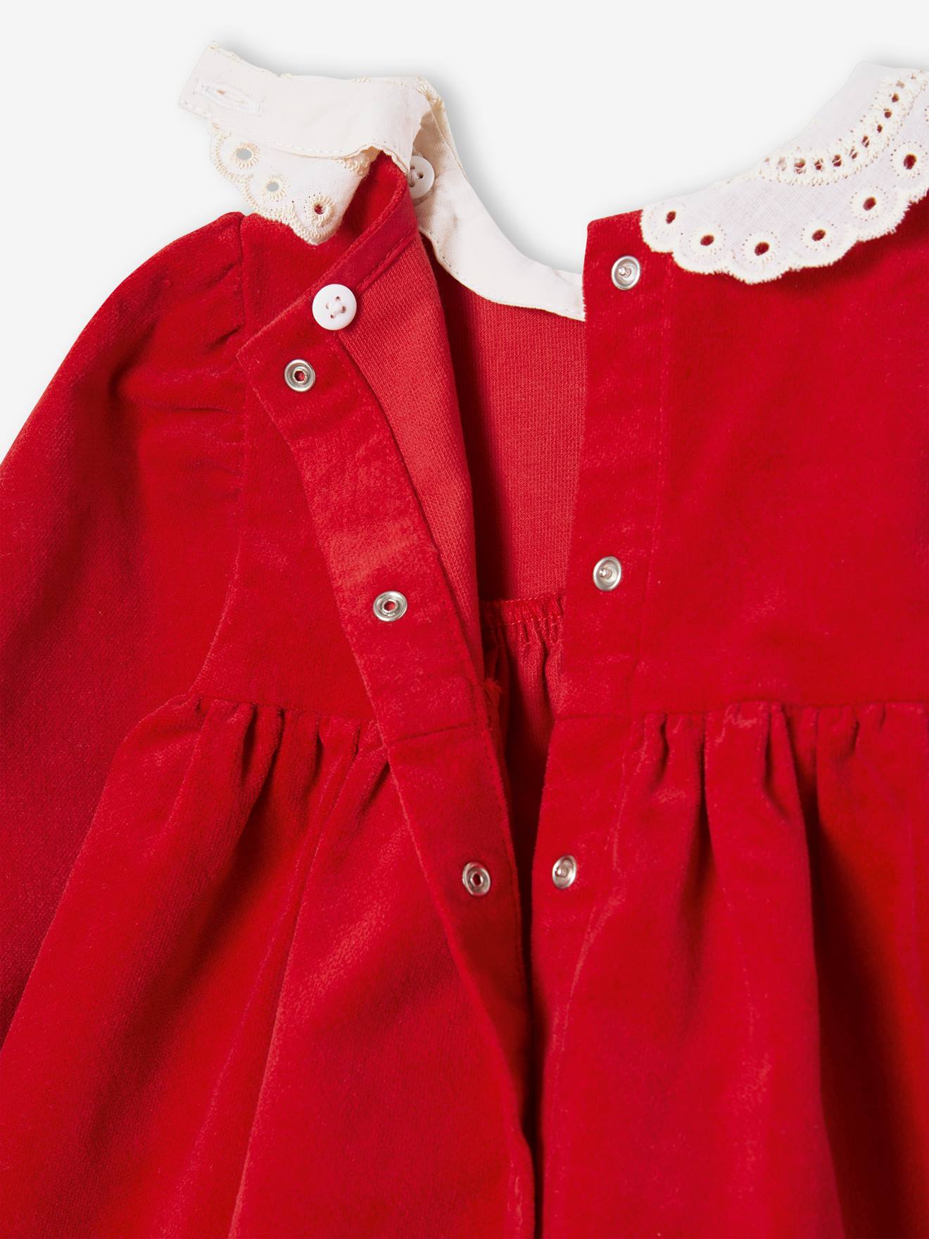Vertbaudet Baby-Set: Samtkleid & Strumpfhose - rot