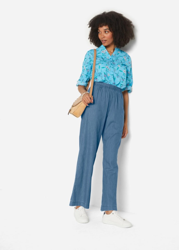 Leichte Schlupfjeans mit High-Waist-Bequembund, weit geschnitten