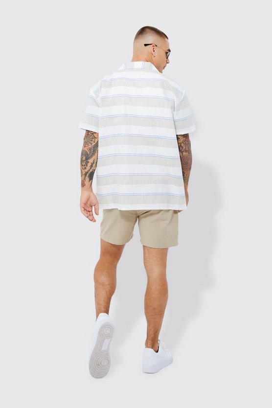 Kurzärmliges gestreiftes Oversize Colorblock Hemd