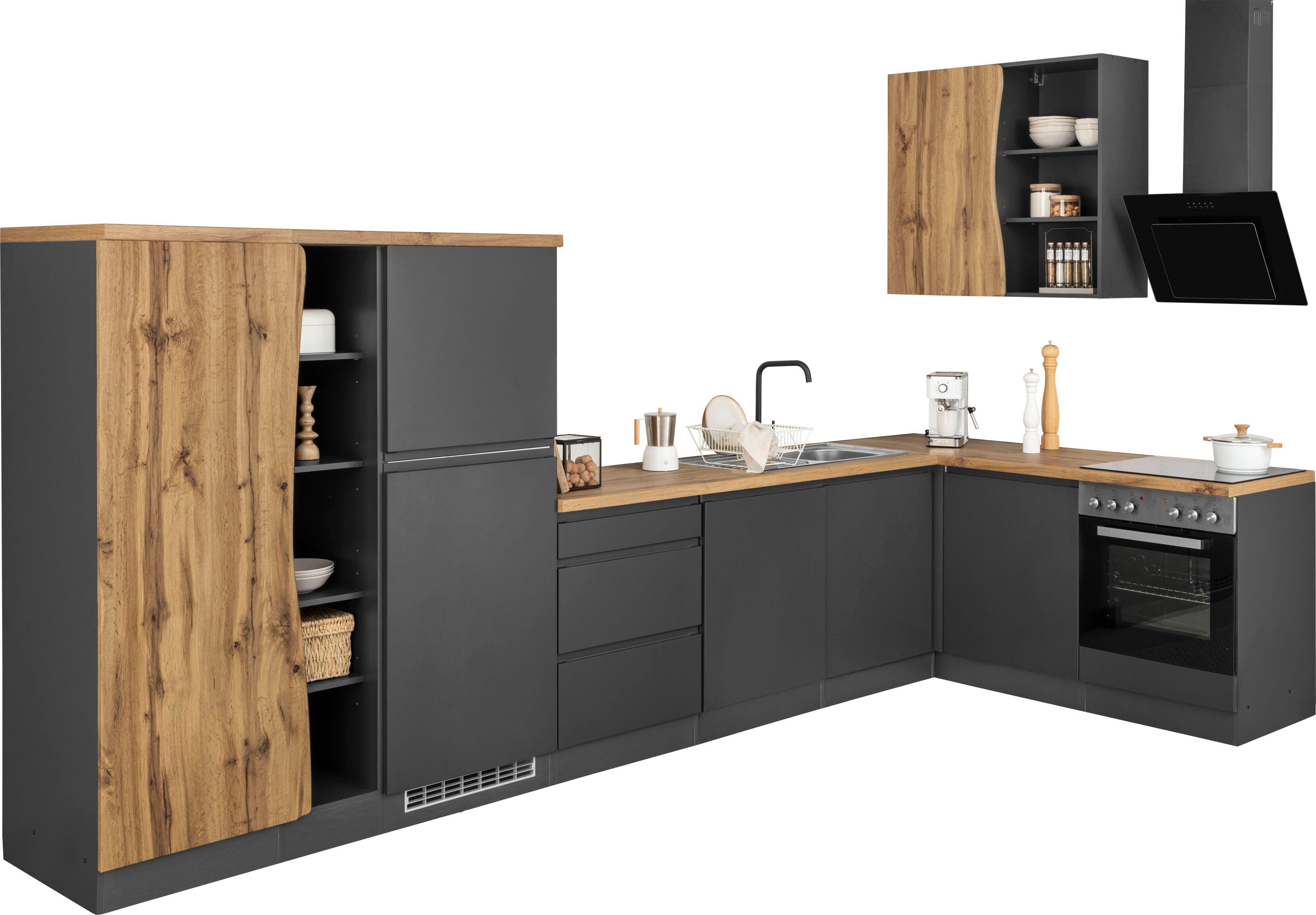 HELD MÖBEL Küche Bruneck, Stellbreite 380/180 cm breit, wahlweise mit oder ohne E-Geräte, MDF
