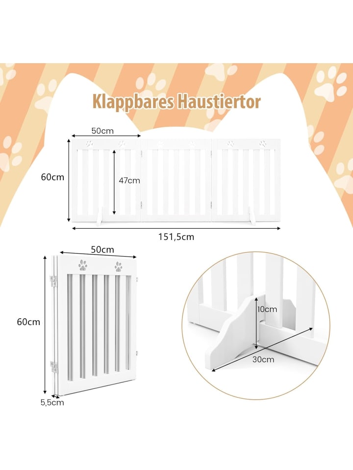 COSTWAY Absperrgitter Hunde 3 tlg. 60cm in Weiß günstig kaufen onesize