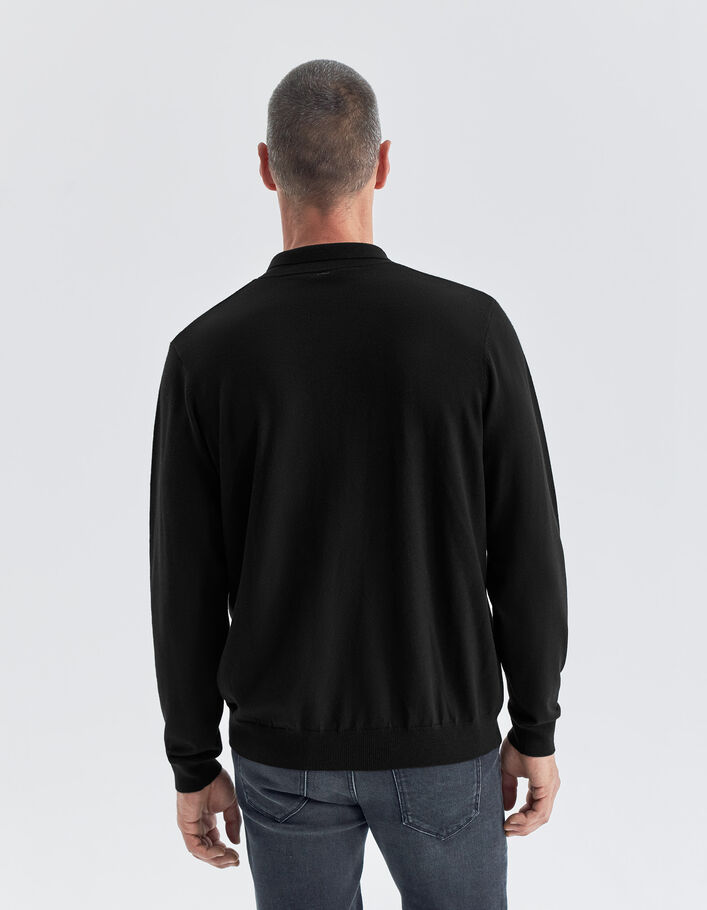 Polo noir bi-matière Interlock au dos Homme