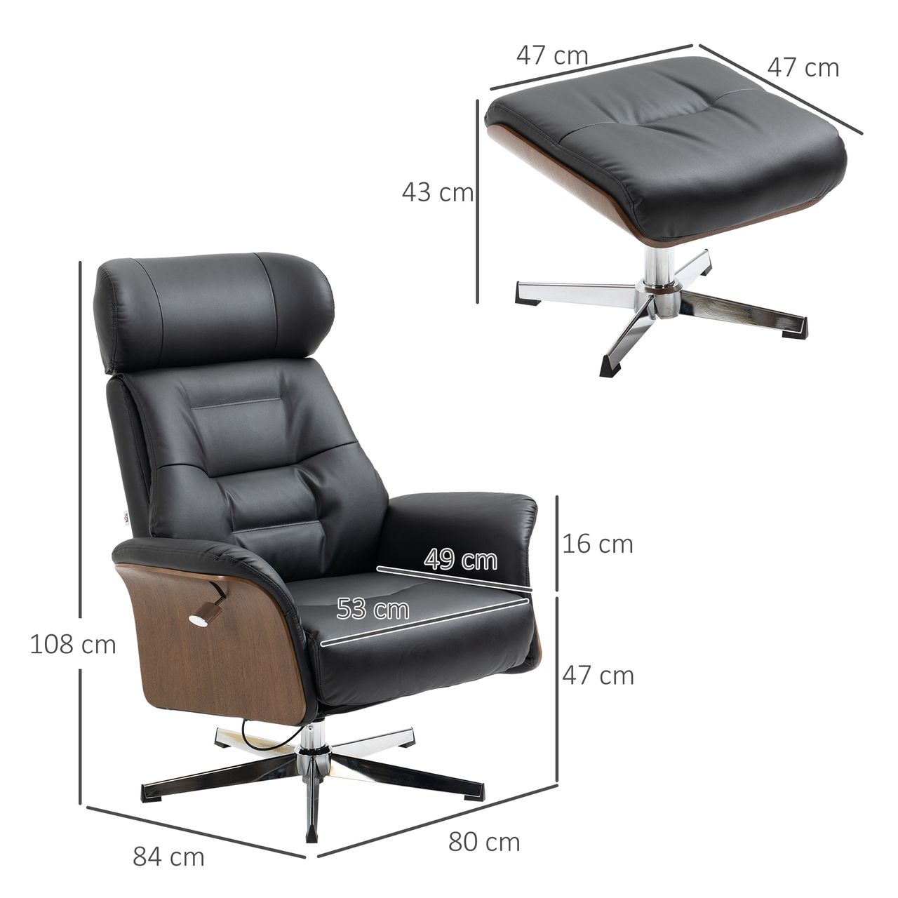HOMCOM Relaxsessel mit Hocker, Fernsehsessel mit Liegefunktion Ruhesessel