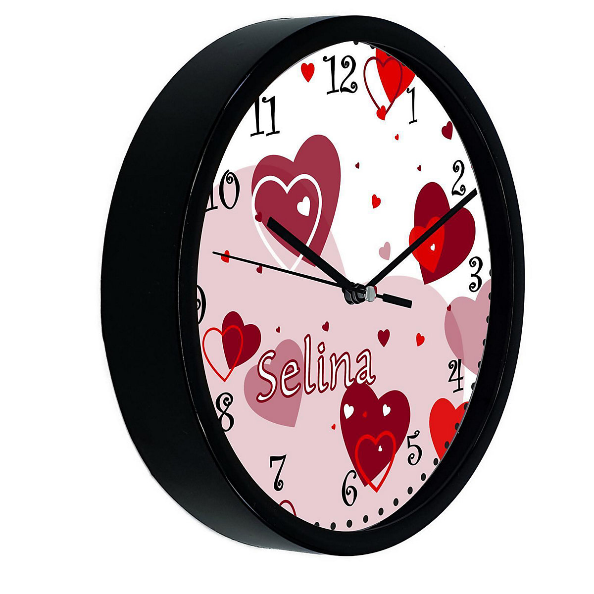 Kinder Wanduhr laufruhig personalisiert mit Name Herz Rot