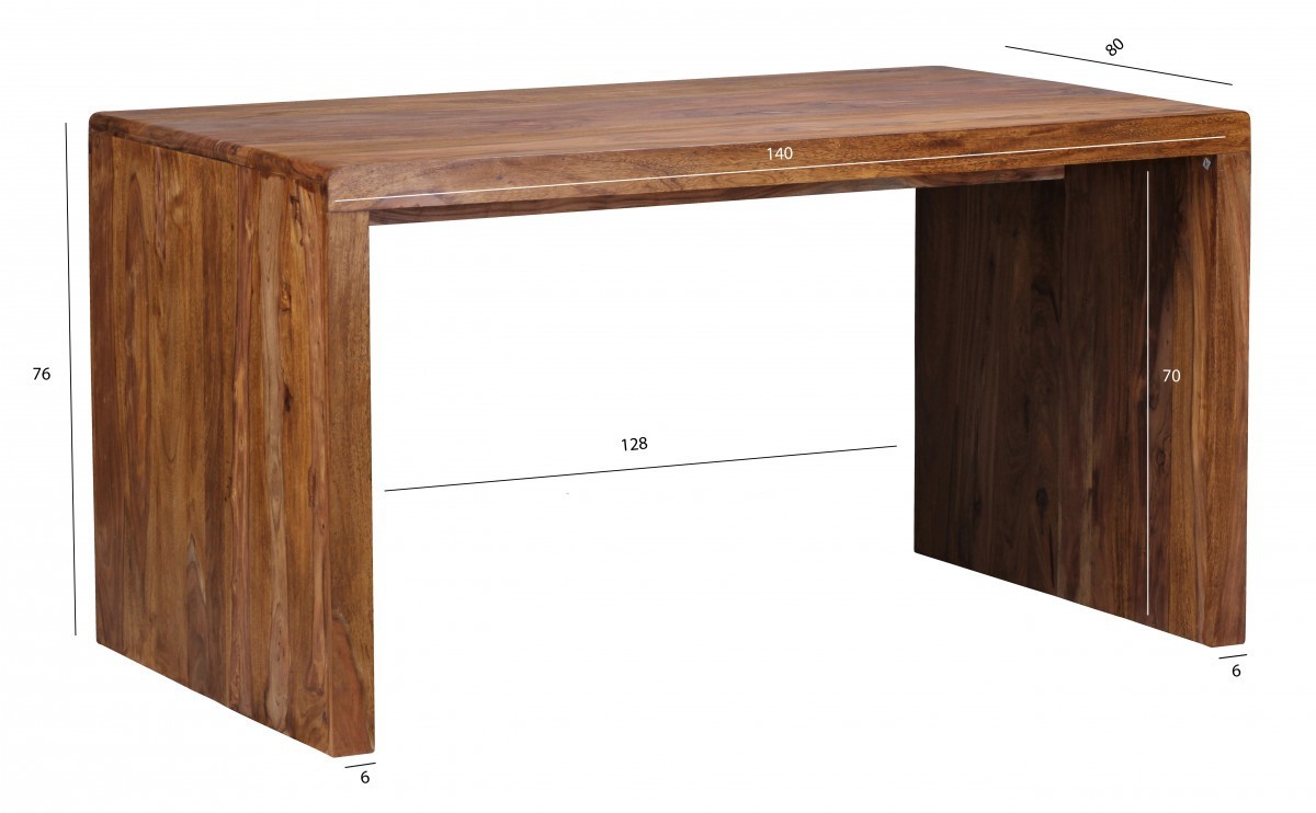 Wohnling Design Natur Sheesham Massivholz Schreibtisch 140 x 80 x 76 cm
