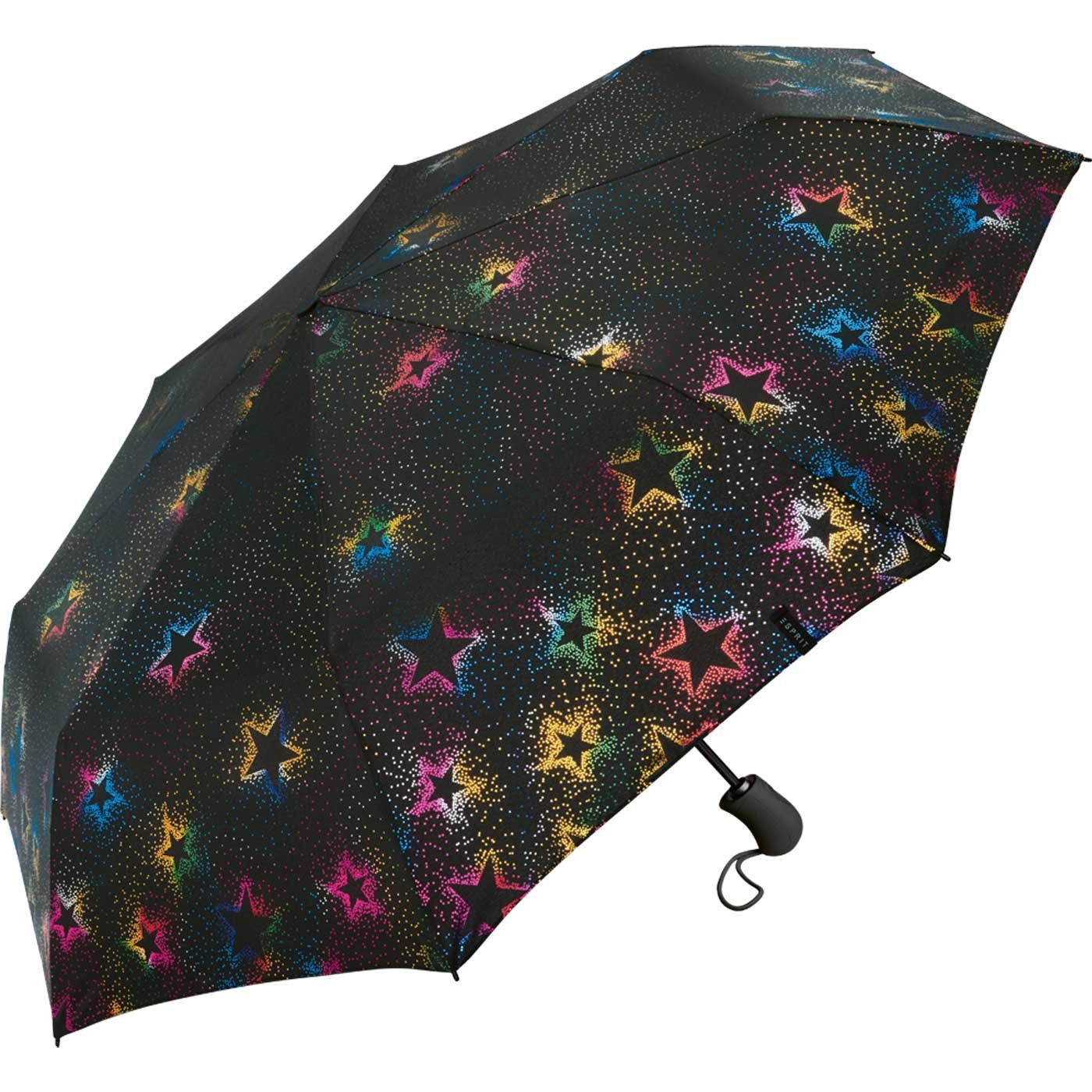 Esprit Taschenregenschirm Damen Easymatic Light Auf-Zu Automatik Starburst - multimetallic, stabil, praktisch, mit verspieltem Sternenmuster