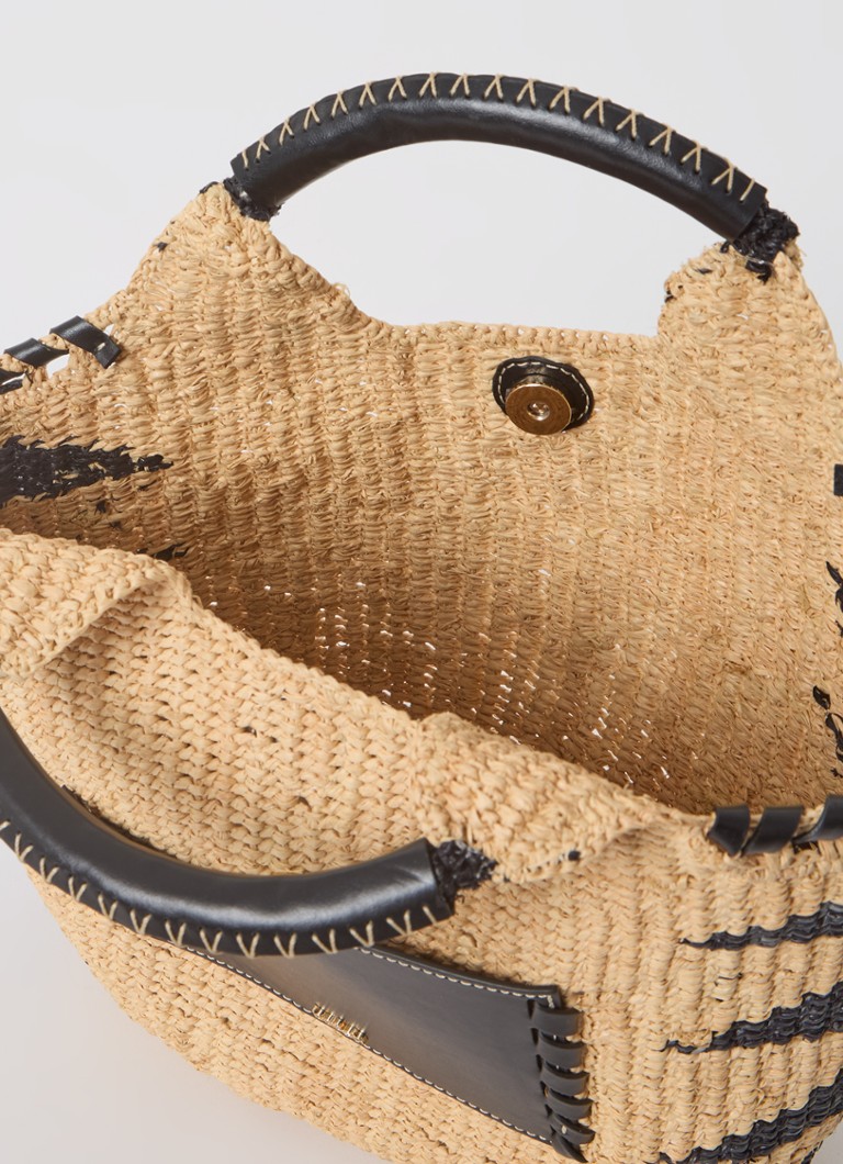 ba&sh kurvveske i raffia med skinndetaljer