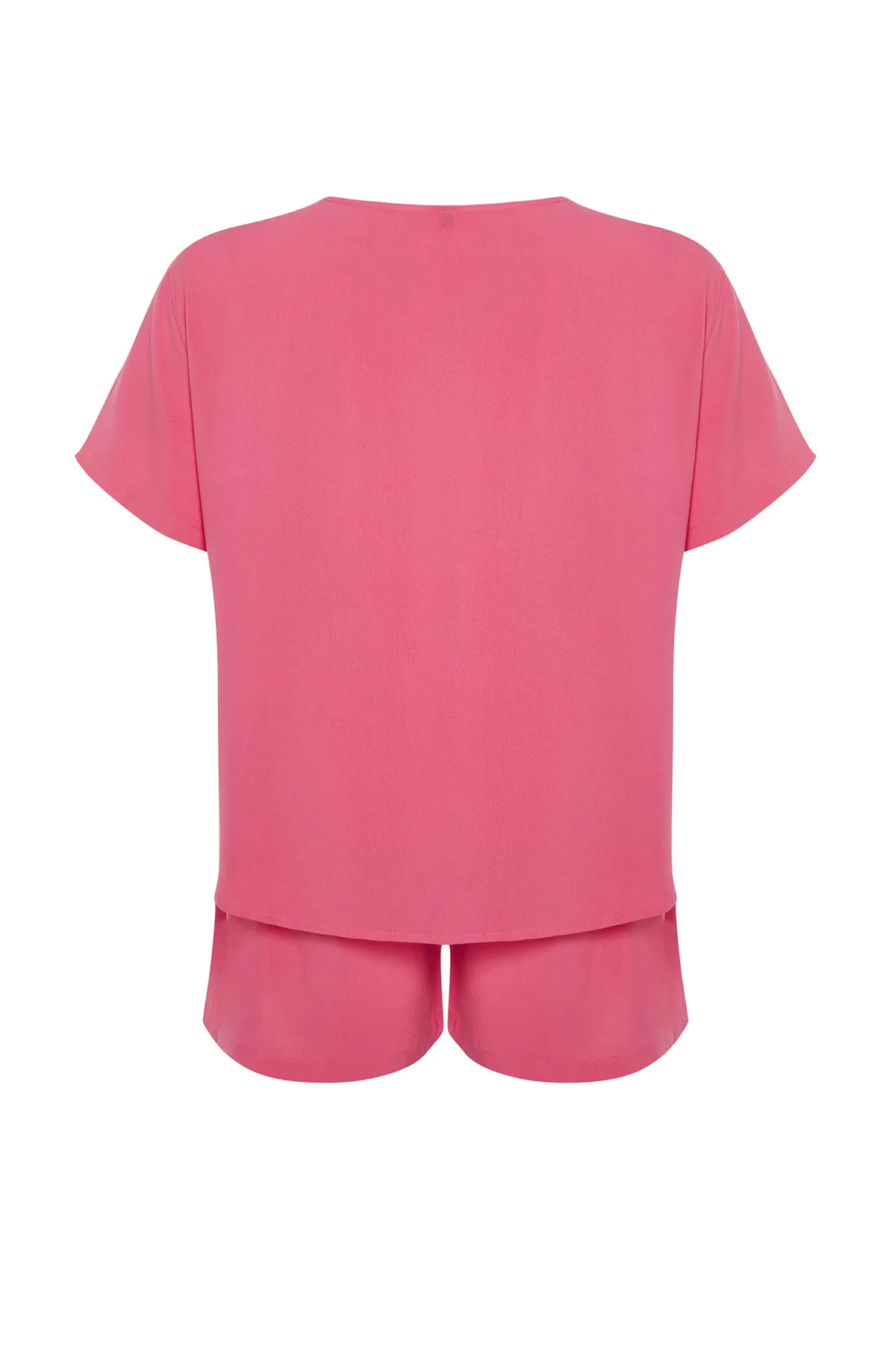 Trendyol Curve  Fuchsiafarbenes, gewebtes Pyjama-Set mit Rundhalsausschnitt TBBSS24AI00005