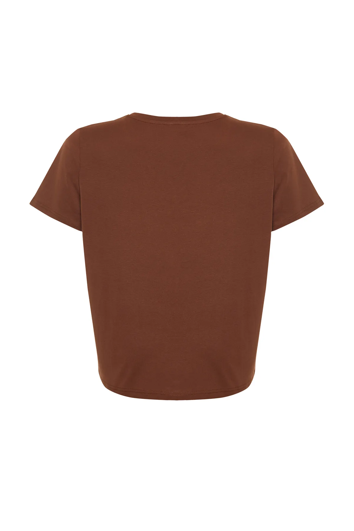 Trendyol Curve  Braunes Basic-Strick-T-Shirt mit V-Ausschnitt TBBSS22BF0028