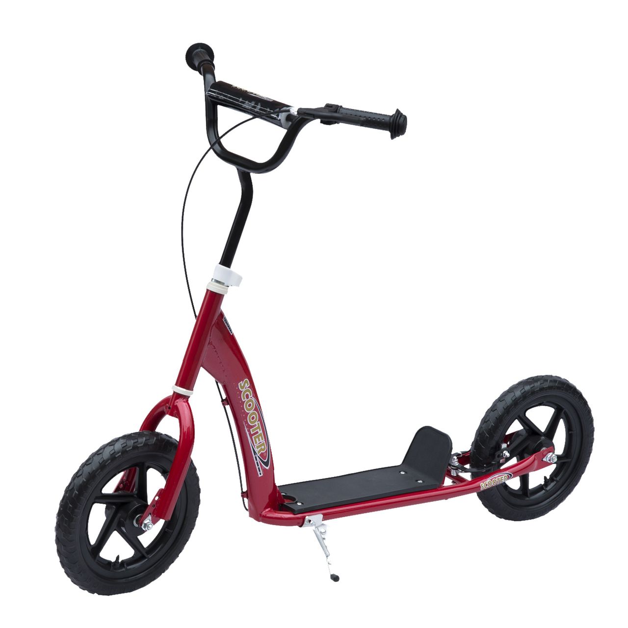 HOMCOM Kinderroller mit Hinterbremse 12 Zoll Scooter Tretroller Roller Cityroller Kinder Kickboard Stahl EVA Rot 120 x 52 x 80-88 cm