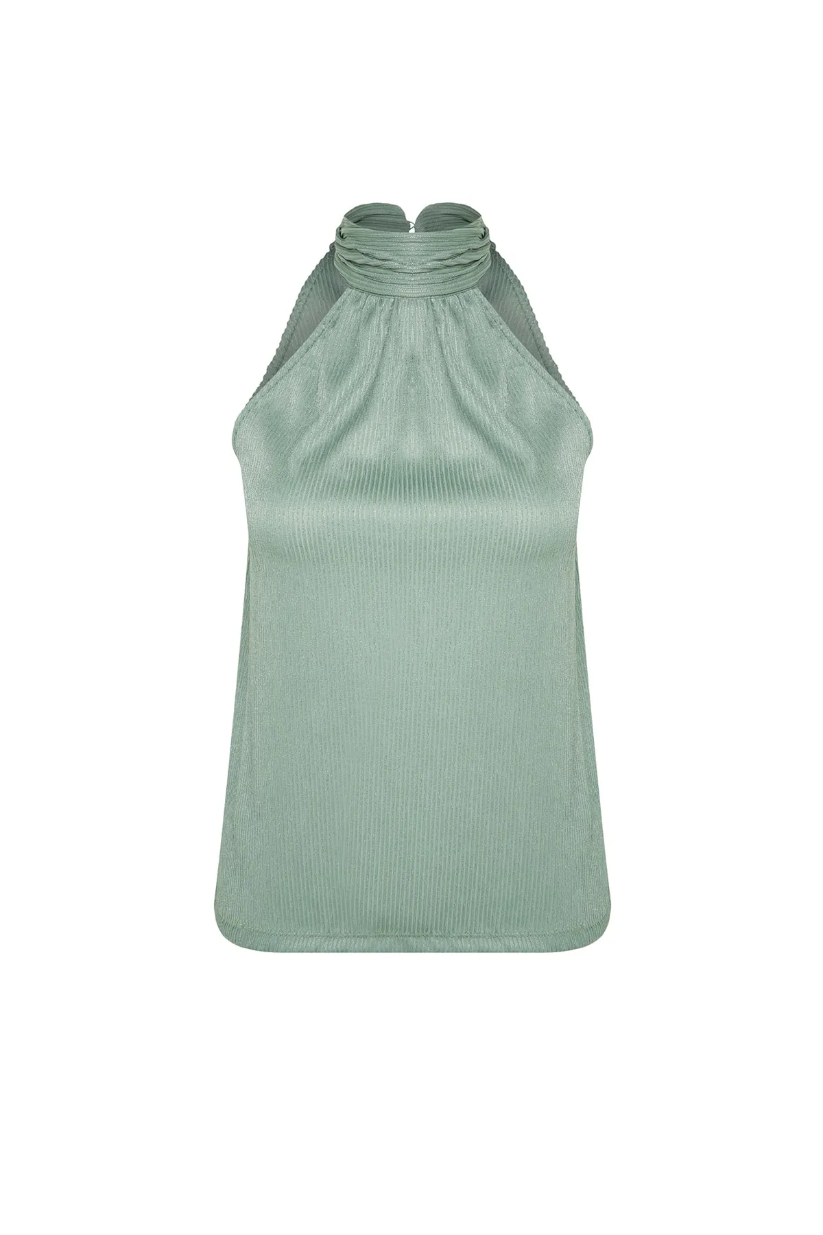 Trendyol Collection  Mintfarbene, hochgeschlossene, plissierte Strickbluse mit normaler Passform TWOSS23BZ00952