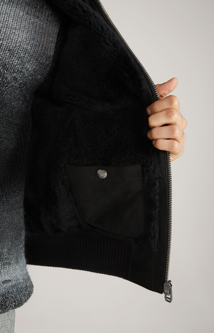 Lammfell-Lederjacke Baren in Schwarz