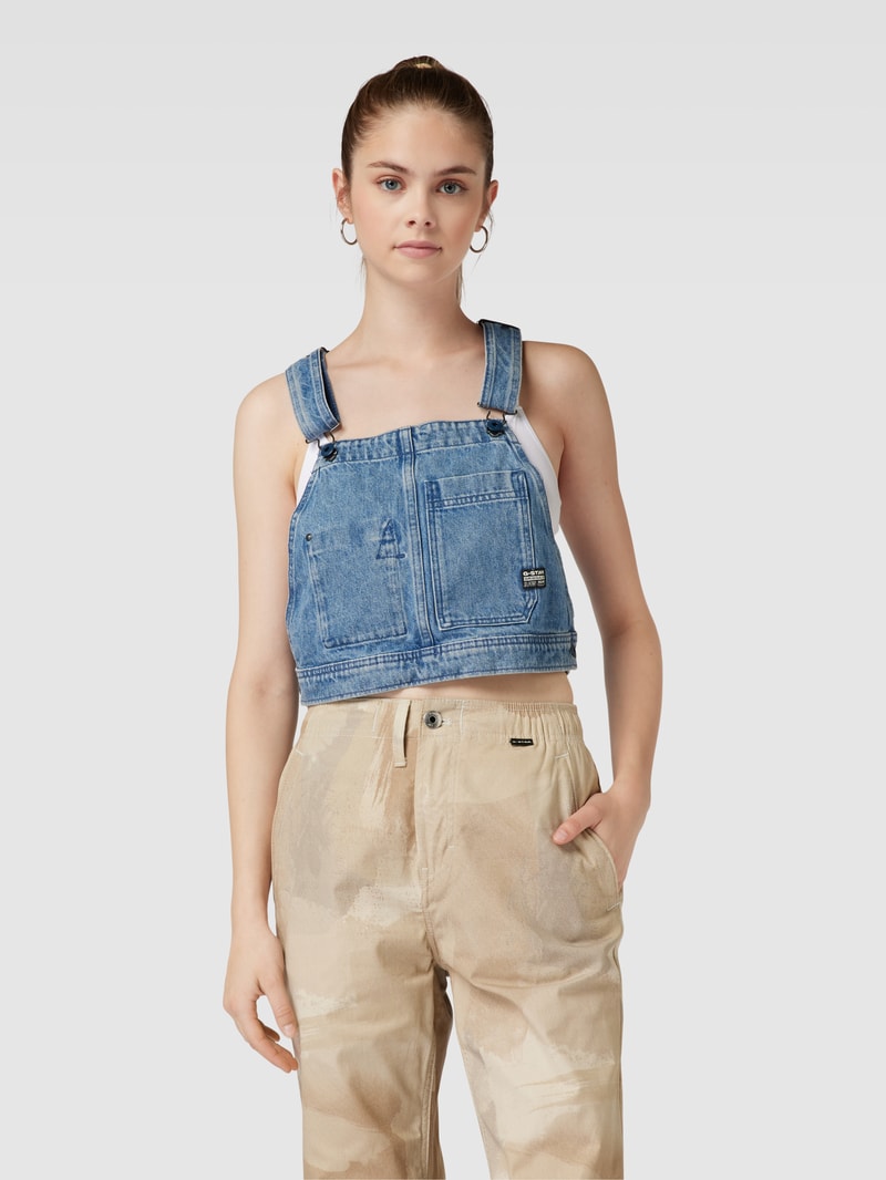 Jeansweste im Used-Look mit Label-Detail in jeans